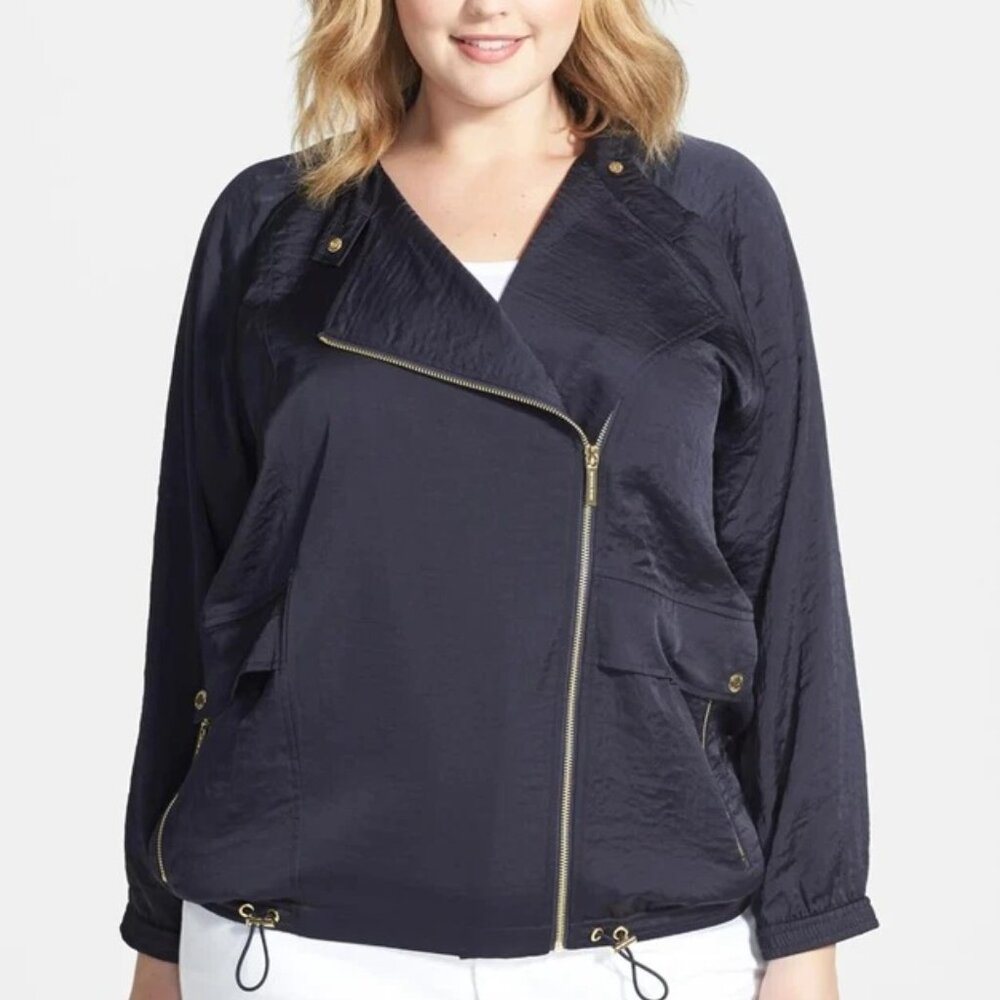 MICHAEL KORS Asymmetrical Oversized Zipper Front NAVY Jacket ( LARGE ) NWT $160 - Picture 6 of 7